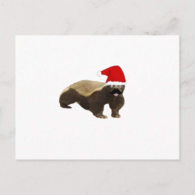 Mustache Honey Badger Santa Holiday Postcard (Front)