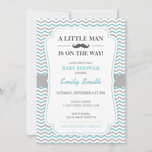 Mustache Little Man Baby Shower Invitation (Front)
