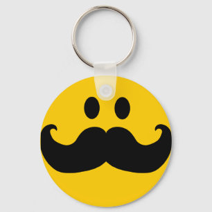 Mustache Yellow Happy Face Key Ring