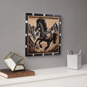 Mustang Bronc Kicking in a Highland Basin Square Wall Clock