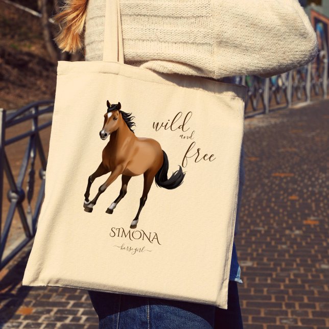 Mustang horse gifts personalised name tote bag (Horse themed gifts for girls personalized name mustang tote bag)
