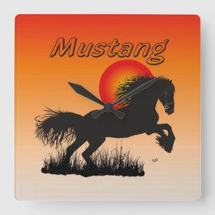 Mustang horse lover square wall clock