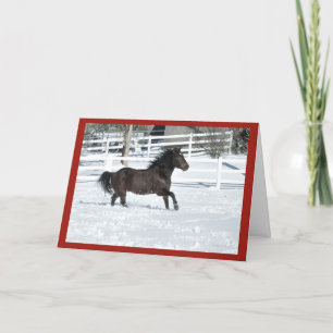 Mustang Horse Running Snow Seasons Greetings Card
