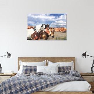 Mustang Horses in the wild, Stallion and his Mare. Canvas Print