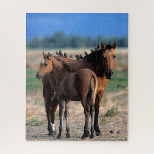 Mustang Mare and Foal Standing With Birds Jigsaw Puzzle