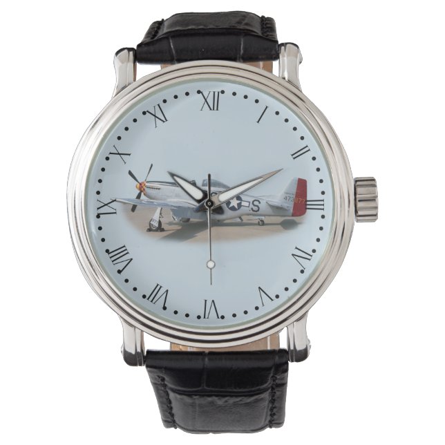 Mustang P-51D Aircraft Roman dial Watch (Front)