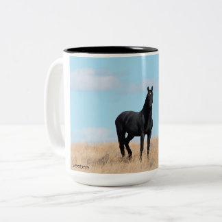 Mustang Wild Black Stallion and Cloud BeverageMug Two-Tone Coffee Mug