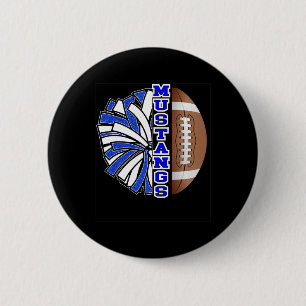 Mustangs Footll Cheer Blue White School Spirit 6 Cm Round Badge