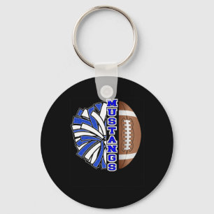 Mustangs Footll Cheer Blue White School Spirit  Key Ring