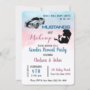 Mustangs or Makeup Gender Reveal Invitation 