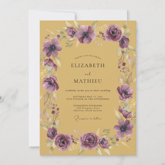 Mustard Amethyst Anemone Wedding Invitation (Front)