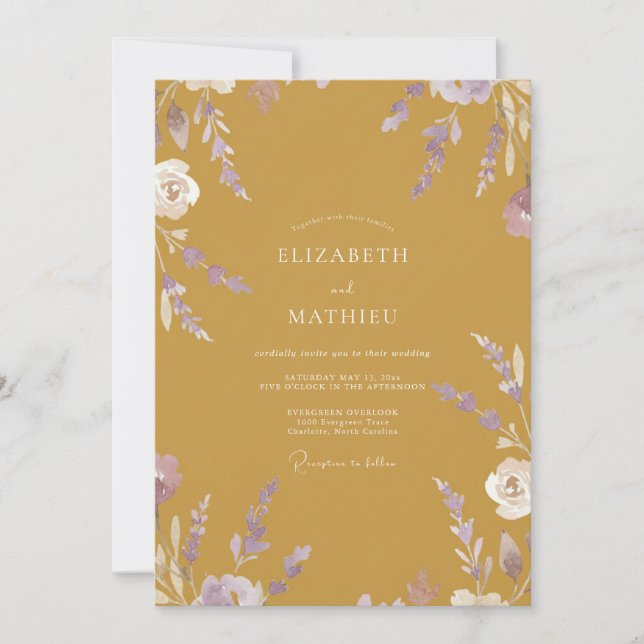 Mustard Amethyst Blossom Wedding Invitation (Front)