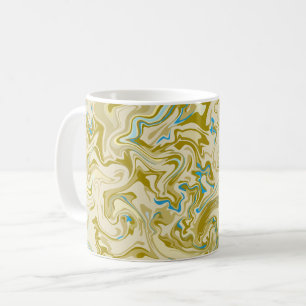 Mustard and Blue Abstract Fluid Art Coffee Mug