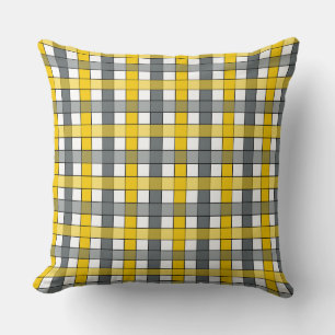 MUSTARD AND CHARCOAL PLAID CUSHION