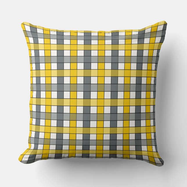 MUSTARD AND CHARCOAL PLAID CUSHION (Front)