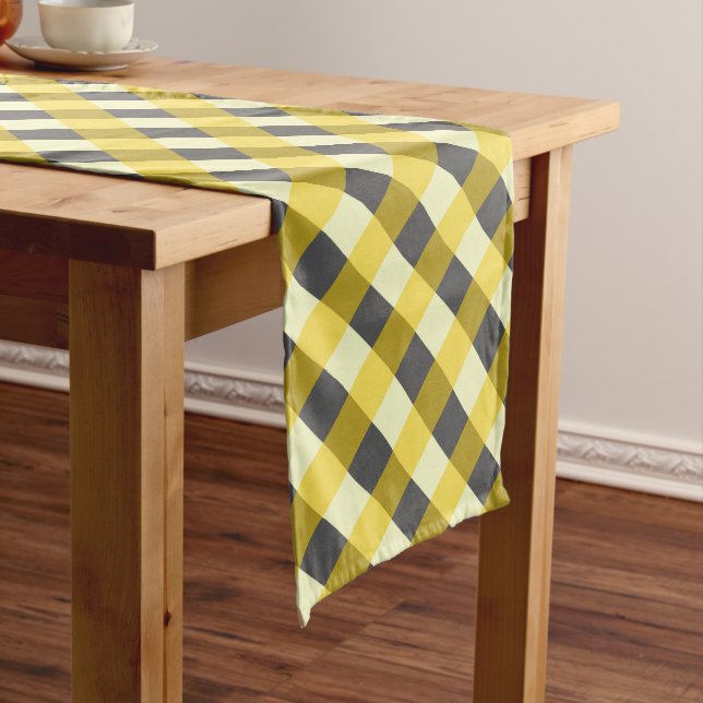 MUSTARD AND CHARCOAL PLAID LONG TABLE RUNNER (In Situ)