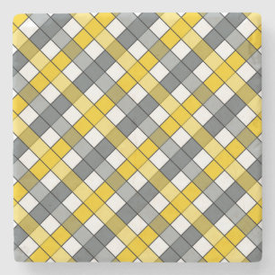 MUSTARD AND CHARCOAL PLAID STONE COASTER
