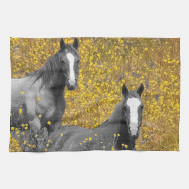 Mustard and Horses Tea Towel (Horizontal)