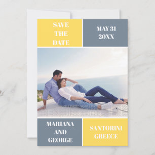 Mustard and slate grey colour block Save the Date