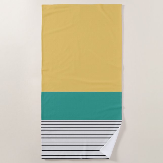 Mustard and teal pattern beach towel (Front)