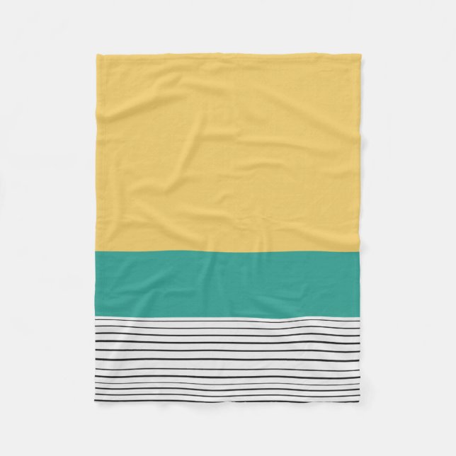 Mustard and teal pattern fleece blanket (Front)