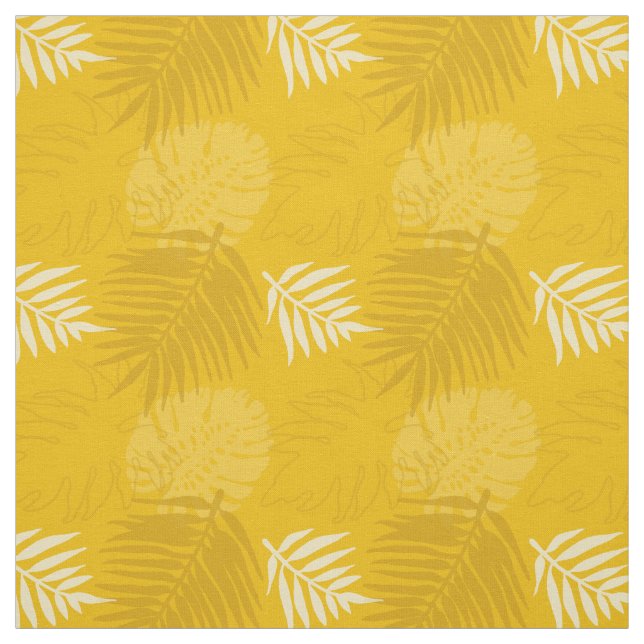 Mustard and Turmeric Yellow Palm Leaves Patterned Fabric (Swatch)