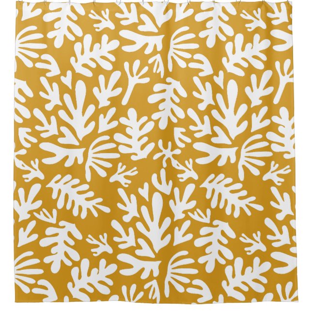 Mustard and white abstract boho Modern Pattern Shower Curtain (Front)
