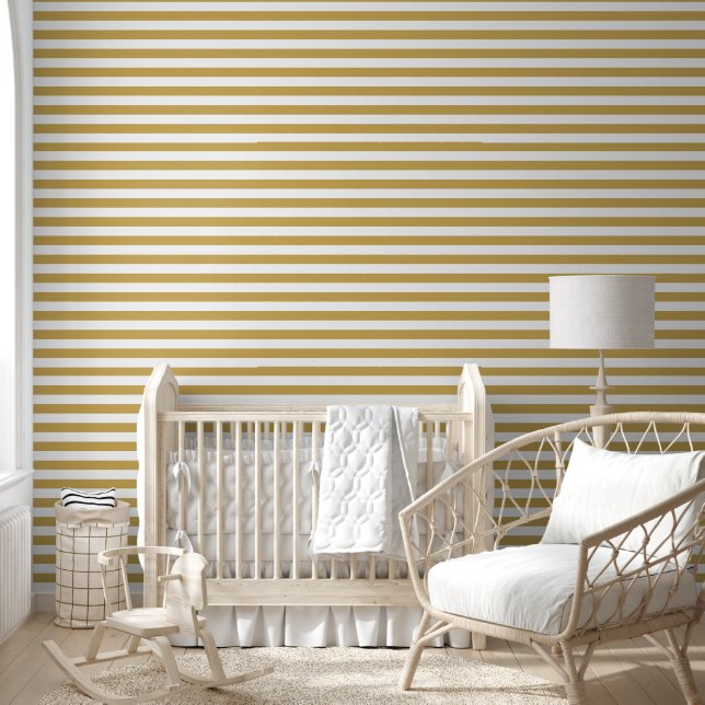 Mustard and White Classic Horizontal Stripes Wallpaper (Kids)