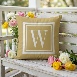 Mustard and White Classic Square Monogram Cushion