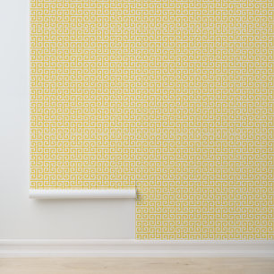Mustard and White Greek Key Medium Wallpaper