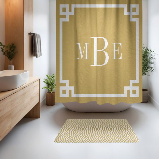 Mustard and White Greek Key | Monogrammed Shower Curtain (Creator Uploaded)
