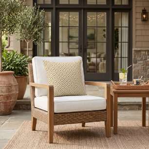Mustard and White Greek Key Pattern Cushion