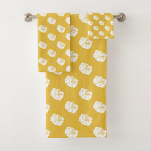 Mustard and White Rose Bath Towel Set