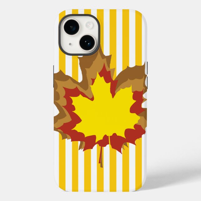 Mustard Autumnal Stripes with Leaves Case-Mate iPhone Case (Back)