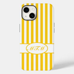 Mustard Autumnal Stripes with monogram Case-Mate iPhone 14 Case
