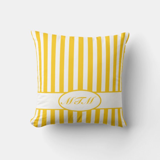 Mustard Autumnal Stripes with monogram Cushion (Front)