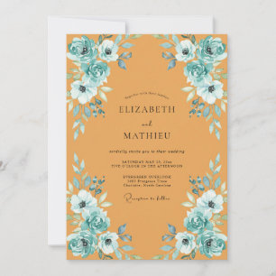 Mustard Azure Peony Wedding Invitation