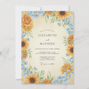 Mustard Azure Sunflower Eucalyptus Wedding Invitation