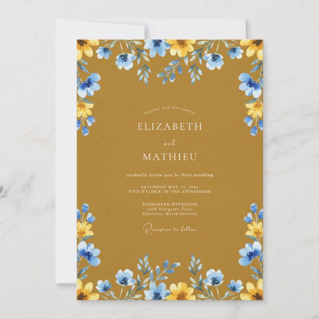 Mustard Azure Wildflower Wedding Invitation (Front)