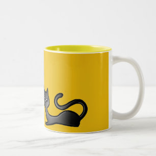 Mustard Black Kittens Cartoon Mug