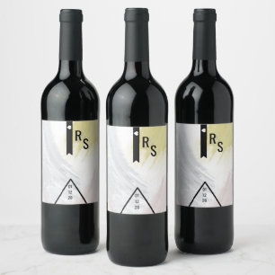 Mustard Blush Grey Abstract Heart Bar Geo Wedding Wine Label