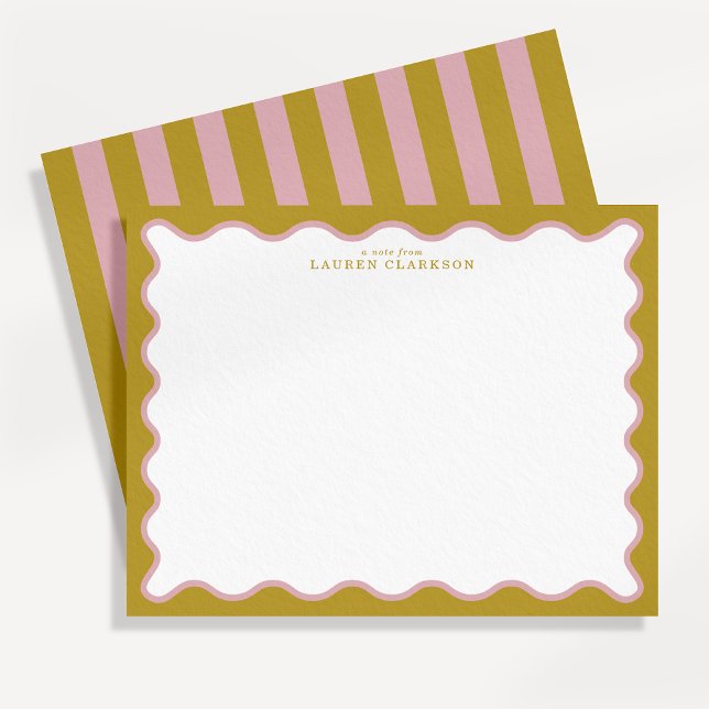 Mustard & Blush Pink Wavy Border Note Card (Creator Uploaded)