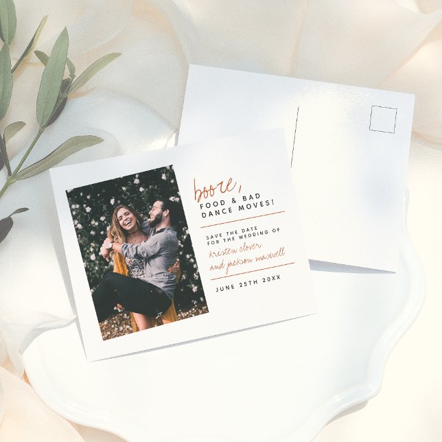 Mustard Booze Food & Bad Dance Moves Save The Date Postcard (Creator Uploaded)