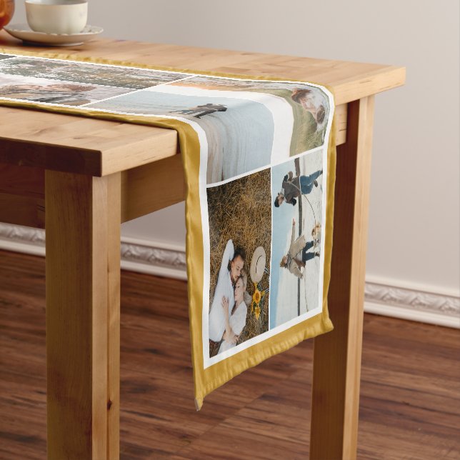 Mustard Border 16 Photos Make Your Own Collage Short Table Runner (In Situ)