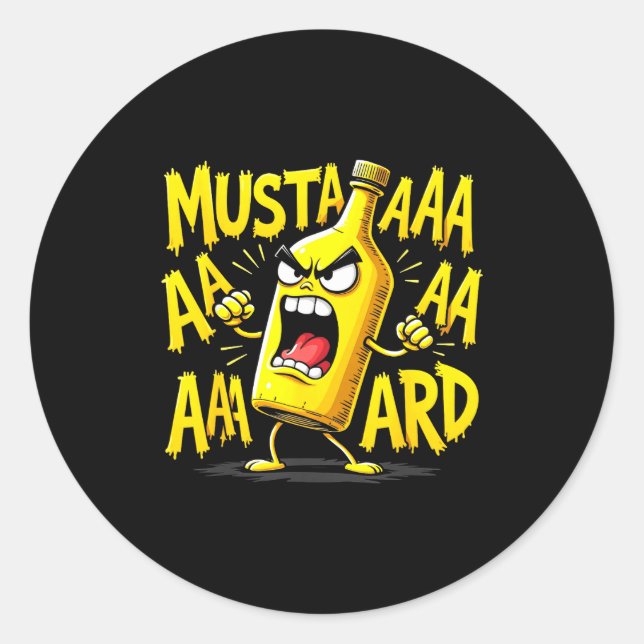 Mustard Bottle Scream Funny Condiment Rap Humor  Classic Round Sticker (Front)