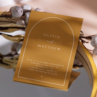 Mustard Brown Arch Fall Wedding. Autumn Photo + QR Invitation