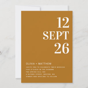 Mustard Brown Elegant Fall Wedding   Photo & QR Invitation