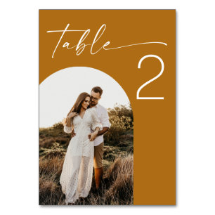 Mustard Brown Fall Wedding Modern Autumn Photo Table Number