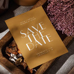 Mustard Brown Fall Wedding | Modern Photo & QR Save The Date<br><div class="desc">This mustard brown save the date wedding card features modern minimalist typography set against a warm, earthy background for a refined yet inviting look. The rich ochre tone adds depth and character, making it ideal for couples who want something modern but softer than black and more distinctive than neutral palettes....</div>