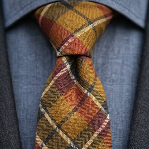 Mustard Burgundy Green Tartan Pattern Tie